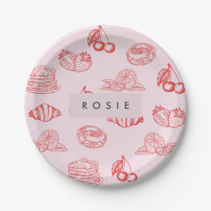 Aangepaste Monogram Charming Girly Cherry Strawber Papieren Bordje