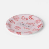 Aangepaste Monogram Charming Girly Cherry Strawber Papieren Bordje (Gekanteld)