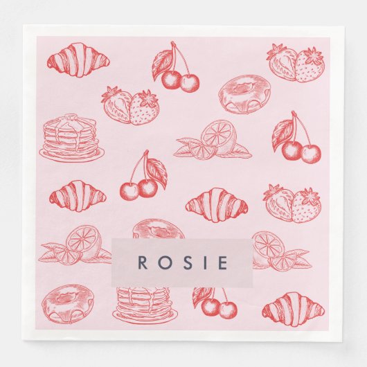 Aangepaste Monogram Charming Girly Cherry Strawber Servet (Voorkant)