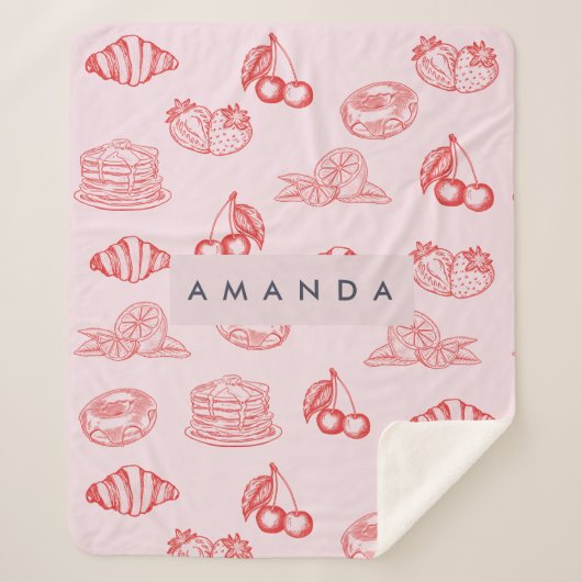 Aangepaste Monogram Charming Girly Cherry Strawber Sherpa Deken (Voorkant)