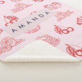 Aangepaste Monogram Charming Girly Cherry Strawber Sherpa Deken (3/4)