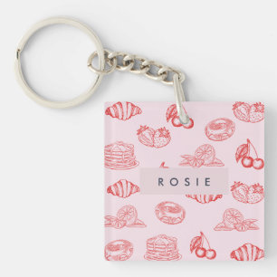 Aangepaste Monogram Charming Girly Cherry Strawber Sleutelhanger