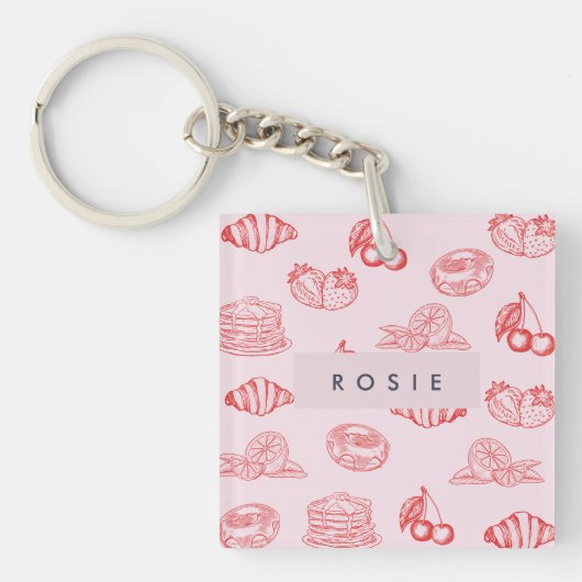 Aangepaste Monogram Charming Girly Cherry Strawber Sleutelhanger (Voorkant)
