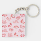 Aangepaste Monogram Charming Girly Cherry Strawber Sleutelhanger (Achterkant)