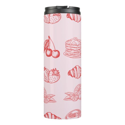 Aangepaste Monogram Charming Girly Cherry Strawber Thermosbeker (Achterkant)
