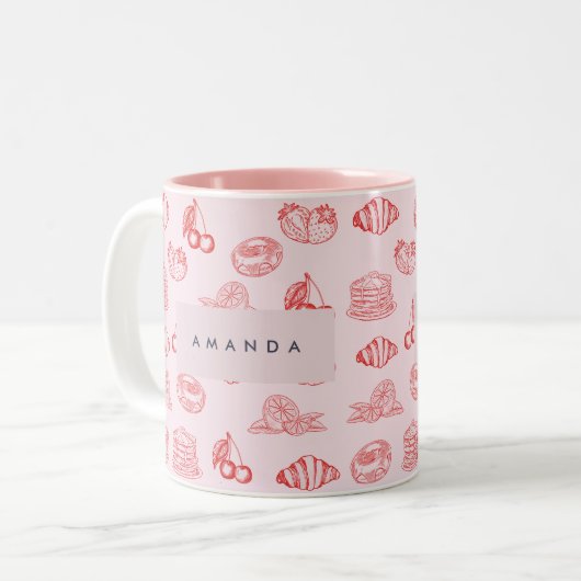 Aangepaste Monogram Charming Girly Cherry Strawber Tweekleurige Koffiemok (Voorkant links)