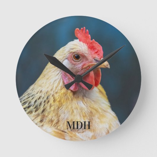 Aangepaste monogram Chicken Close-up Ronde Klok (Voorkant)