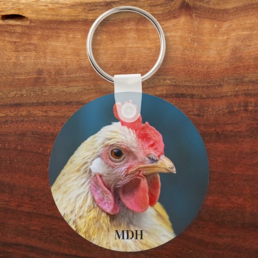 Aangepaste monogram Chicken Close-up Sleutelhanger (Voorkant)