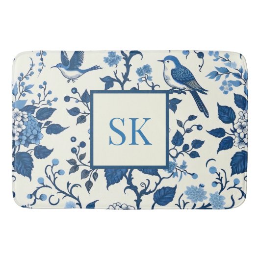 Aangepaste Monogram Chinoiserie Chic, Hydrangeas Badmat (Voorkant)