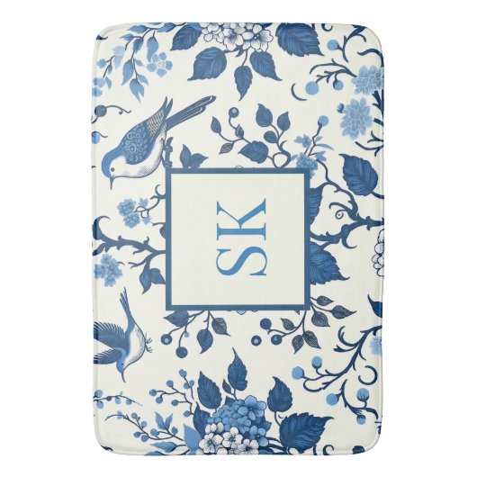 Aangepaste Monogram Chinoiserie Chic, Hydrangeas Badmat (Voorkant Verticaal)