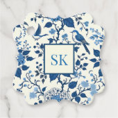 Aangepaste Monogram Chinoiserie Chic, Hydrangeas Bedankjes Labels (Voorkant)