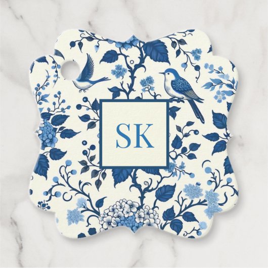 Aangepaste Monogram Chinoiserie Chic, Hydrangeas Bedankjes Labels (Voorkant)