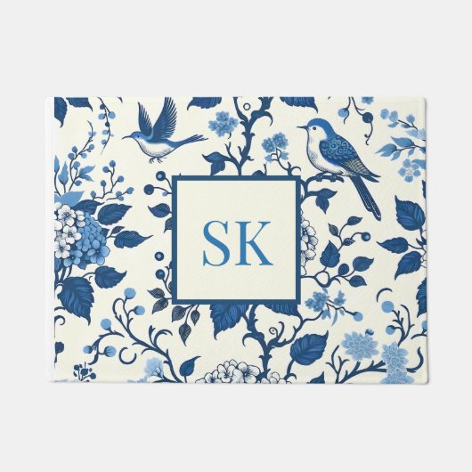 Aangepaste Monogram Chinoiserie Chic, Hydrangeas Deurmat (Voorkant)