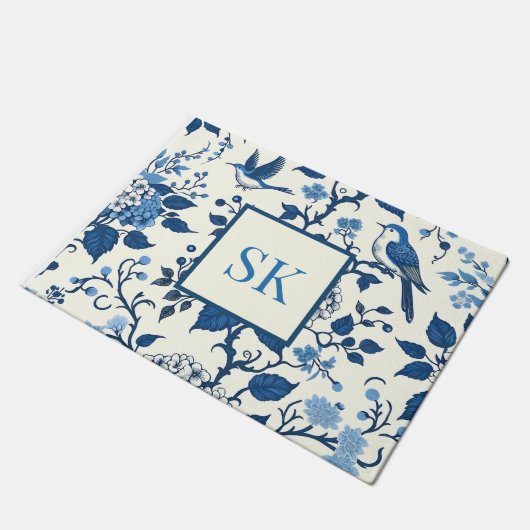 Aangepaste Monogram Chinoiserie Chic, Hydrangeas Deurmat (Schuin)