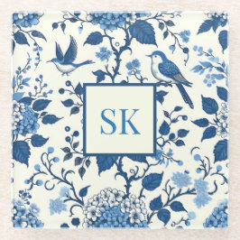 Aangepaste Monogram Chinoiserie Chic, Hydrangeas Glazen Onderzetter
