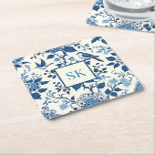 Aangepaste Monogram Chinoiserie Chic, Hydrangeas Kartonnen Onderzetters (Schuin)