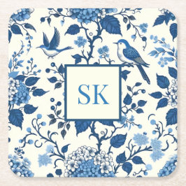 Aangepaste Monogram Chinoiserie Chic, Hydrangeas Kartonnen Onderzetters