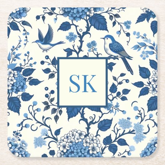 Aangepaste Monogram Chinoiserie Chic, Hydrangeas Kartonnen Onderzetters (Voorkant)