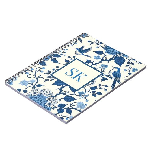 Aangepaste Monogram Chinoiserie Chic, Hydrangeas Notitieboek (Linkerzijde)