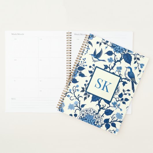 Aangepaste Monogram Chinoiserie Chic, Hydrangeas Planner (Display)