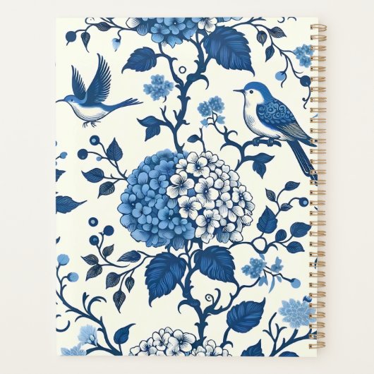 Aangepaste Monogram Chinoiserie Chic, Hydrangeas Planner (Achterkant)