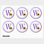 Aangepaste Monogram Circulaire Zonnebloem Dank u Ronde Sticker (Vel)