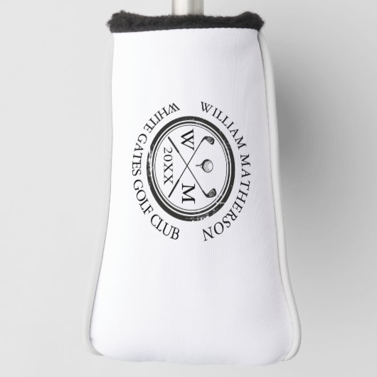 Aangepaste monogram Club Datum Zwart-wit Golfheadcover (Draai 90)