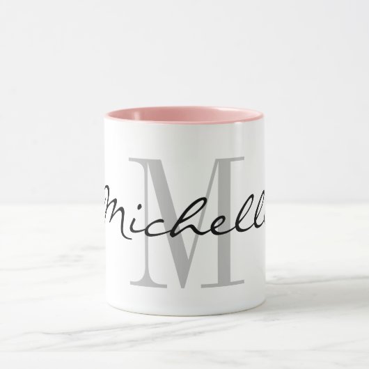Aangepaste monogram combo-mok met roze kleur binne mok (Midden)