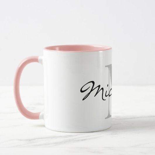 Aangepaste monogram combo-mok met roze kleur binne mok (Links)