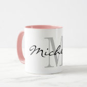 Aangepaste monogram combo-mok met roze kleur binne mok (Voorkant links)