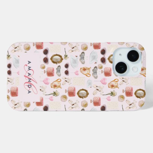 Aangepaste Monogram Coquette Schattige Girly Roze Case-Mate iPhone Case (Achterkant (horizontaal))