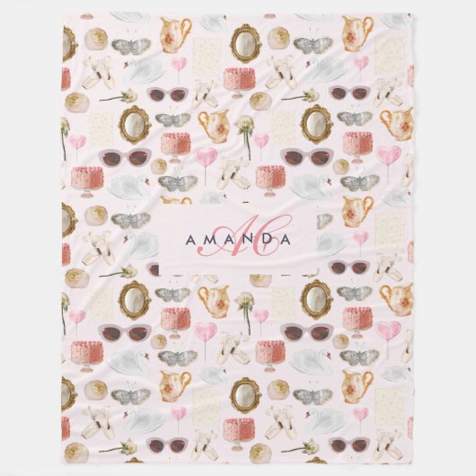 Aangepaste Monogram Coquette Schattige Girly Roze  Fleece Deken (Voorkant)