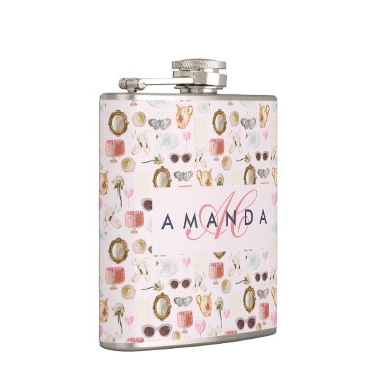 Aangepaste Monogram Coquette Schattige Girly Roze  Heupfles (Rechts)