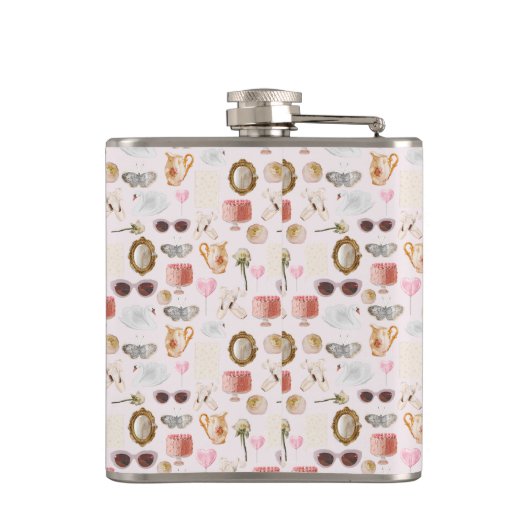 Aangepaste Monogram Coquette Schattige Girly Roze  Heupfles (Achterkant)