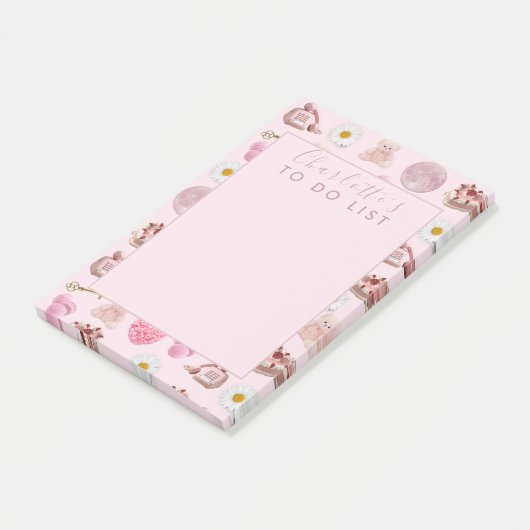 Aangepaste Monogram Coquette Schattige Girly Roze  Post-it® Notes (Schuin)