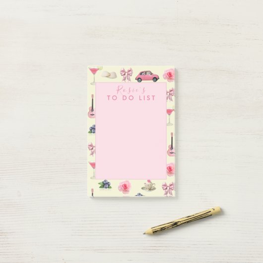 Aangepaste Monogram Coquette Schattige Girly Roze Post-it® Notes (Op bureau)