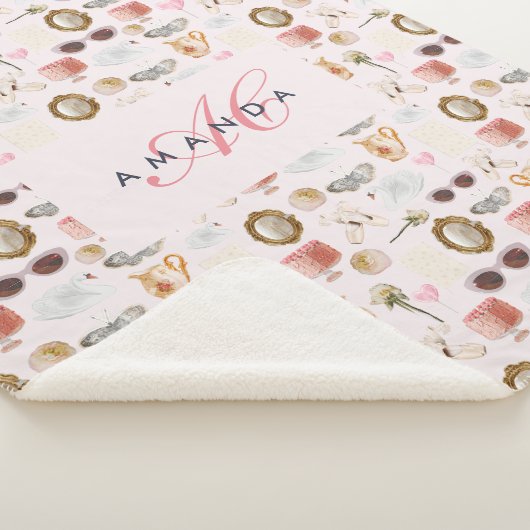 Aangepaste Monogram Coquette Schattige Girly Roze  Sherpa Deken (3/4)