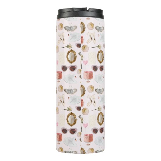 Aangepaste Monogram Coquette Schattige Girly Roze Thermosbeker (Achterkant)