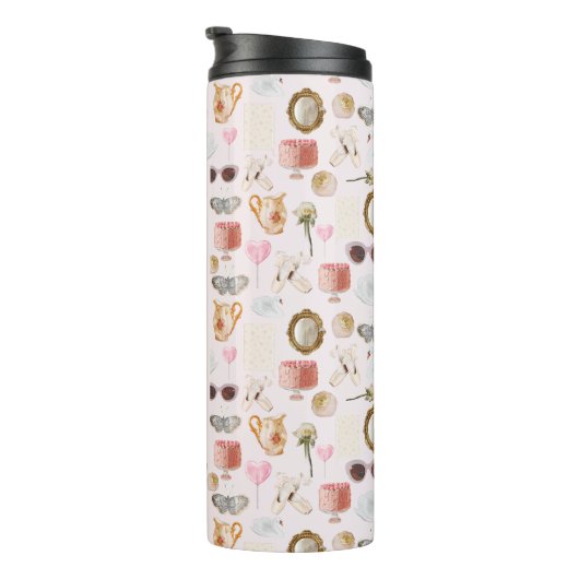 Aangepaste Monogram Coquette Schattige Girly Roze Thermosbeker (Geroteerd rechts)