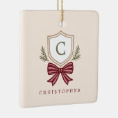 Aangepaste Monogram Crest Bow Kerstmis Keramisch Ornament (Rechts)