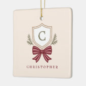 Aangepaste Monogram Crest Bow Kerstmis Keramisch Ornament (Links)