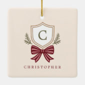 Aangepaste Monogram Crest Bow Kerstmis Keramisch Ornament (Achterkant)