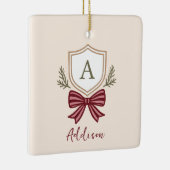 Aangepaste Monogram Crest Bow Kerstmis Keramisch Ornament (Rechts)