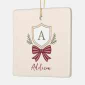 Aangepaste Monogram Crest Bow Kerstmis Keramisch Ornament (Links)