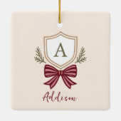 Aangepaste Monogram Crest Bow Kerstmis Keramisch Ornament (Achterkant)
