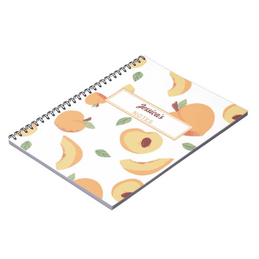 Aangepaste monogram Cute Peaches Modern Gift Notitieboek (Linkerzijde)