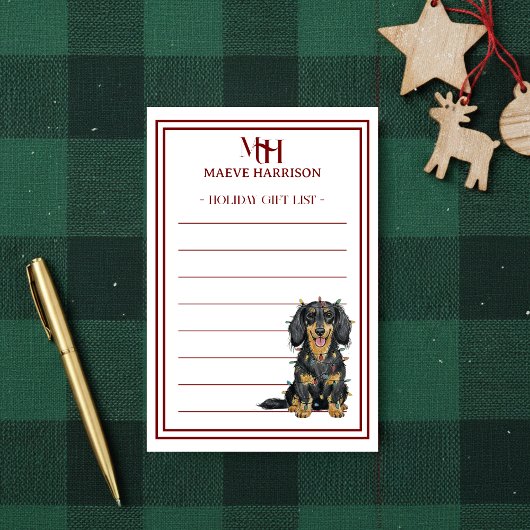 Aangepaste Monogram Dachshund Kerstcadeau Lijst Post-it® Notes