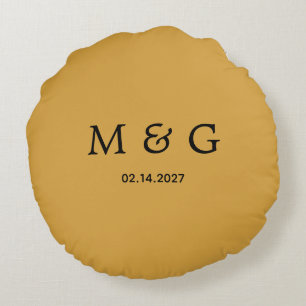 Aangepaste Monogram Datum Mosterdgeel Rond Kussen