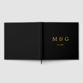 Aangepaste Monogram Datum Stijlvol Modern Zwart Gastenboek (Volledig)