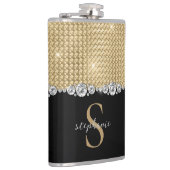 Aangepaste Monogram Diamonds Gold Black Elegant Lu Heupfles (Rechts)